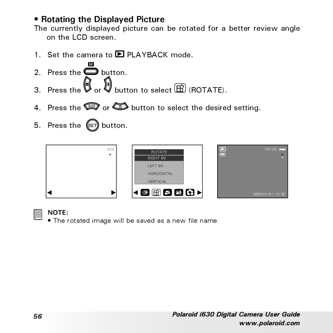 Polaroid i630 manual Rotating the Displayed Picture 