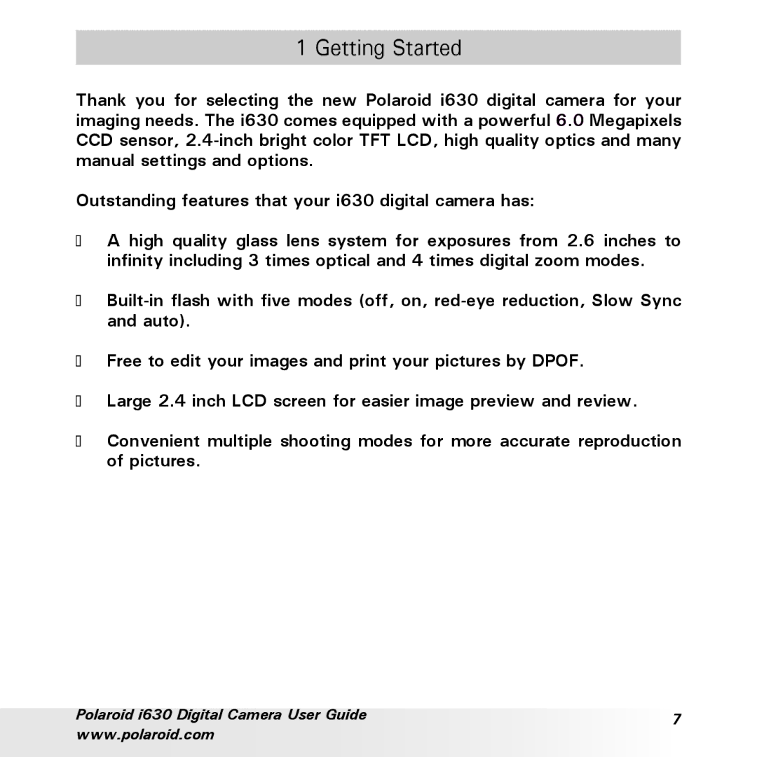 Polaroid i630 manual Getting Started 