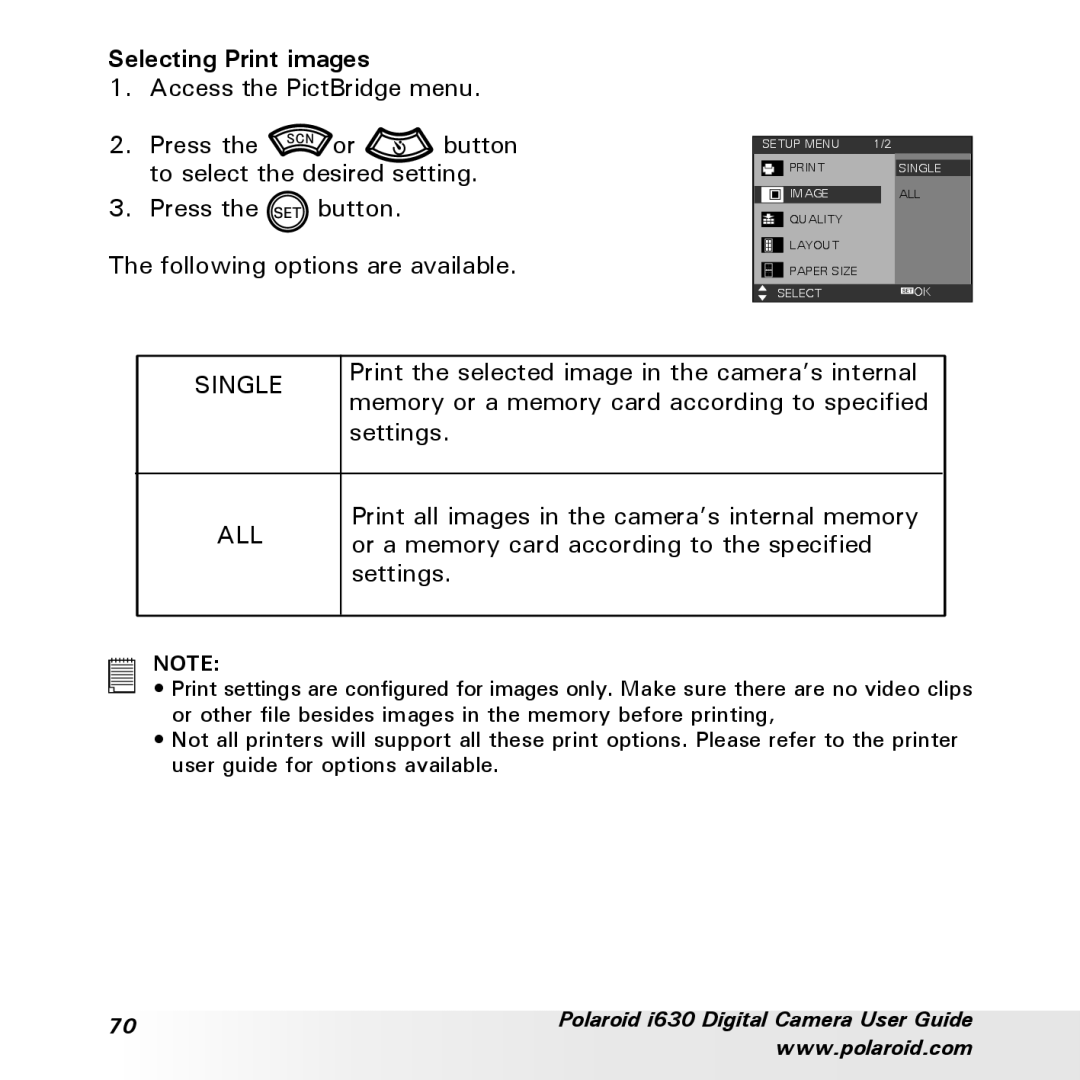 Polaroid i630 manual Selecting Print images, Single 