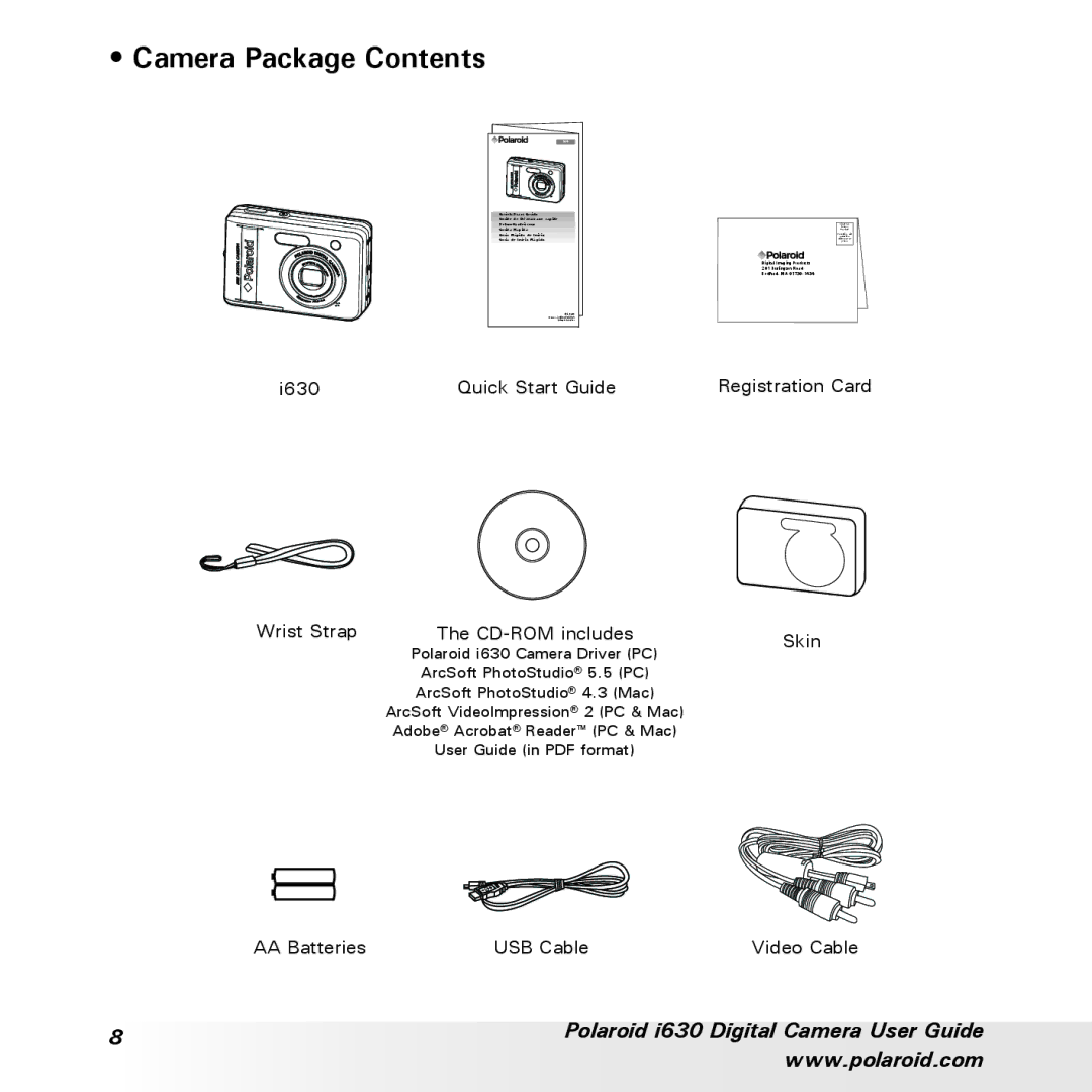 Polaroid i630 manual Camera Package Contents 