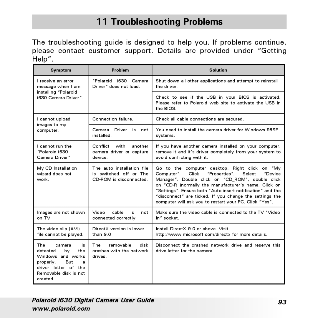 Polaroid i630 manual Troubleshooting Problems, Solution 