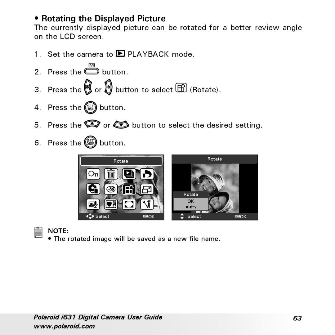 Polaroid I631 manual Rotating the Displayed Picture 