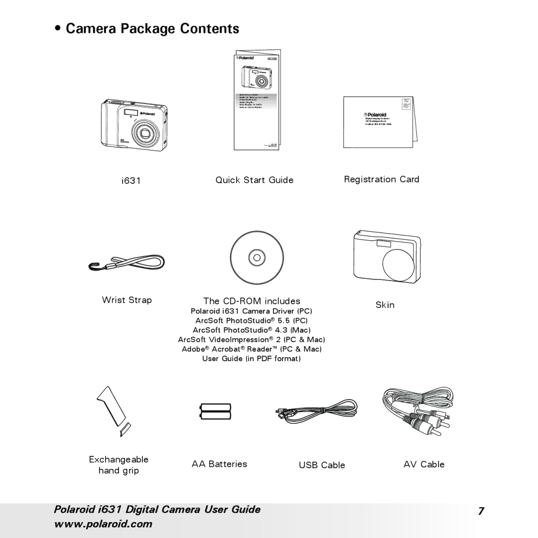 Polaroid I631 manual Camera Package Contents 