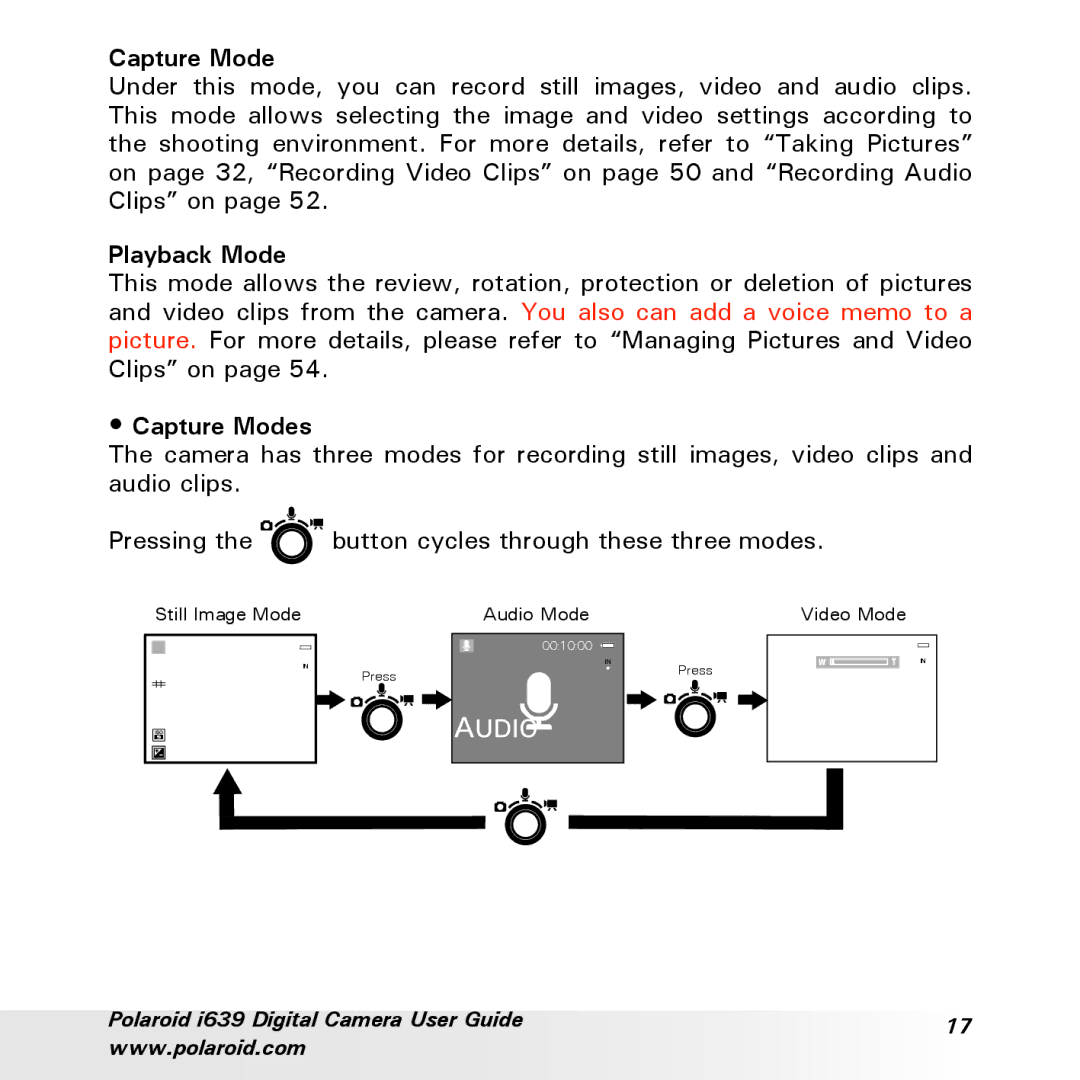 Polaroid i639 manual Capture Modes 