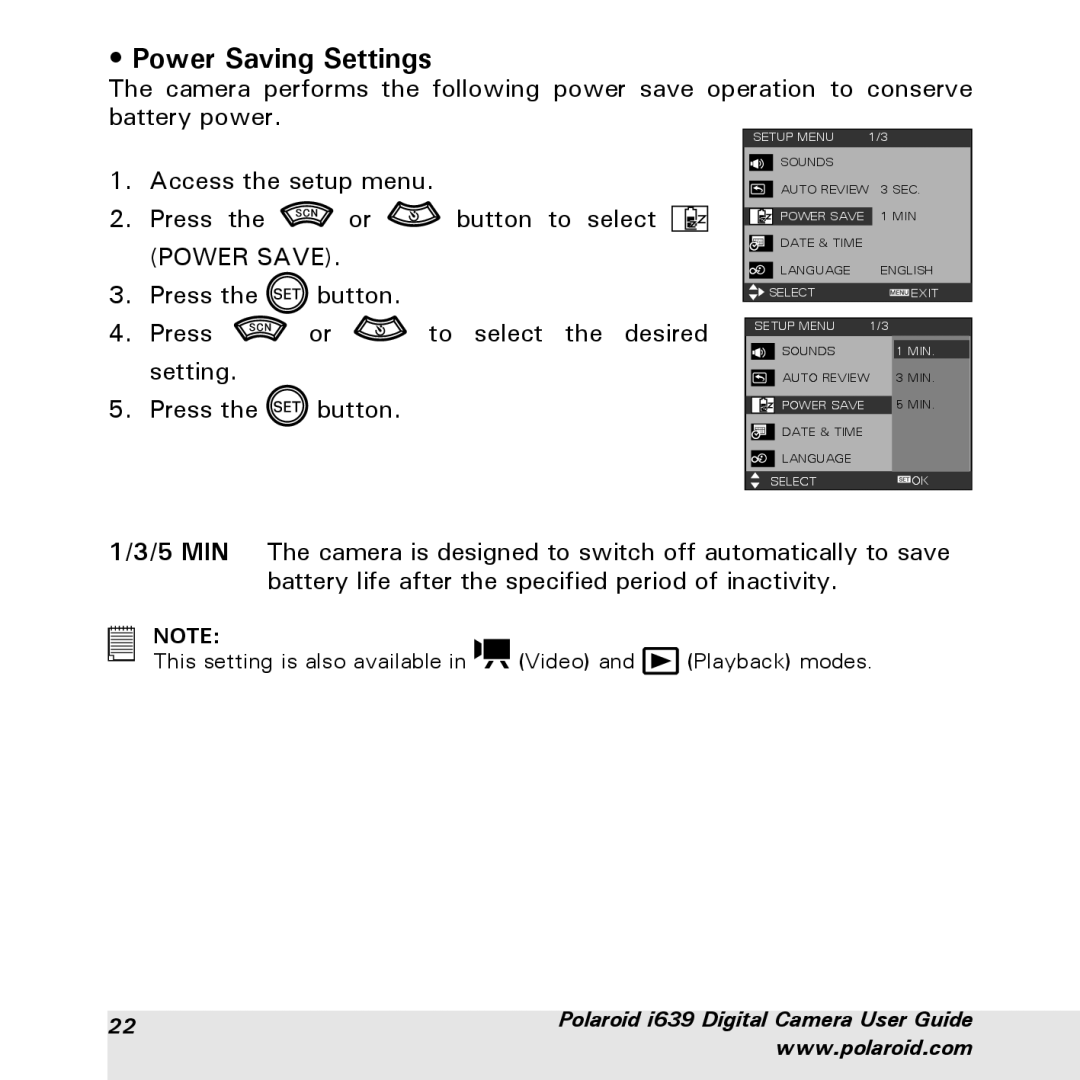 Polaroid i639 manual Power Saving Settings 