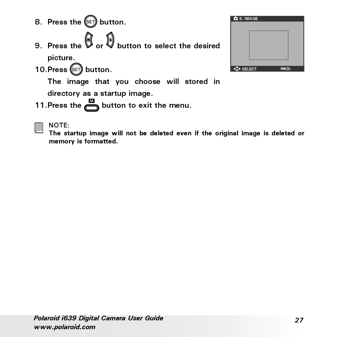 Polaroid i639 manual Image Select OK 