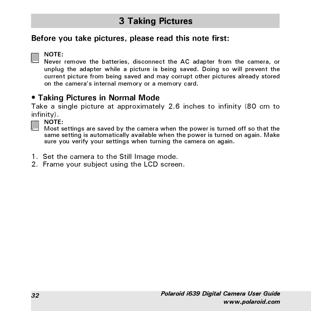 Polaroid i639 manual Before you take pictures, please read this note first, Taking Pictures in Normal Mode 