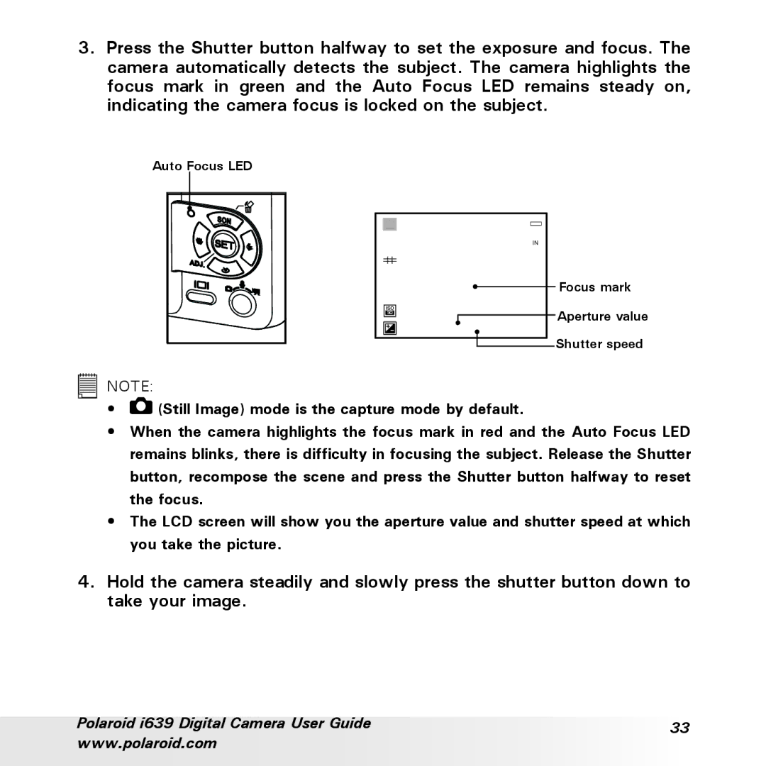 Polaroid i639 manual Auto Focus LED 