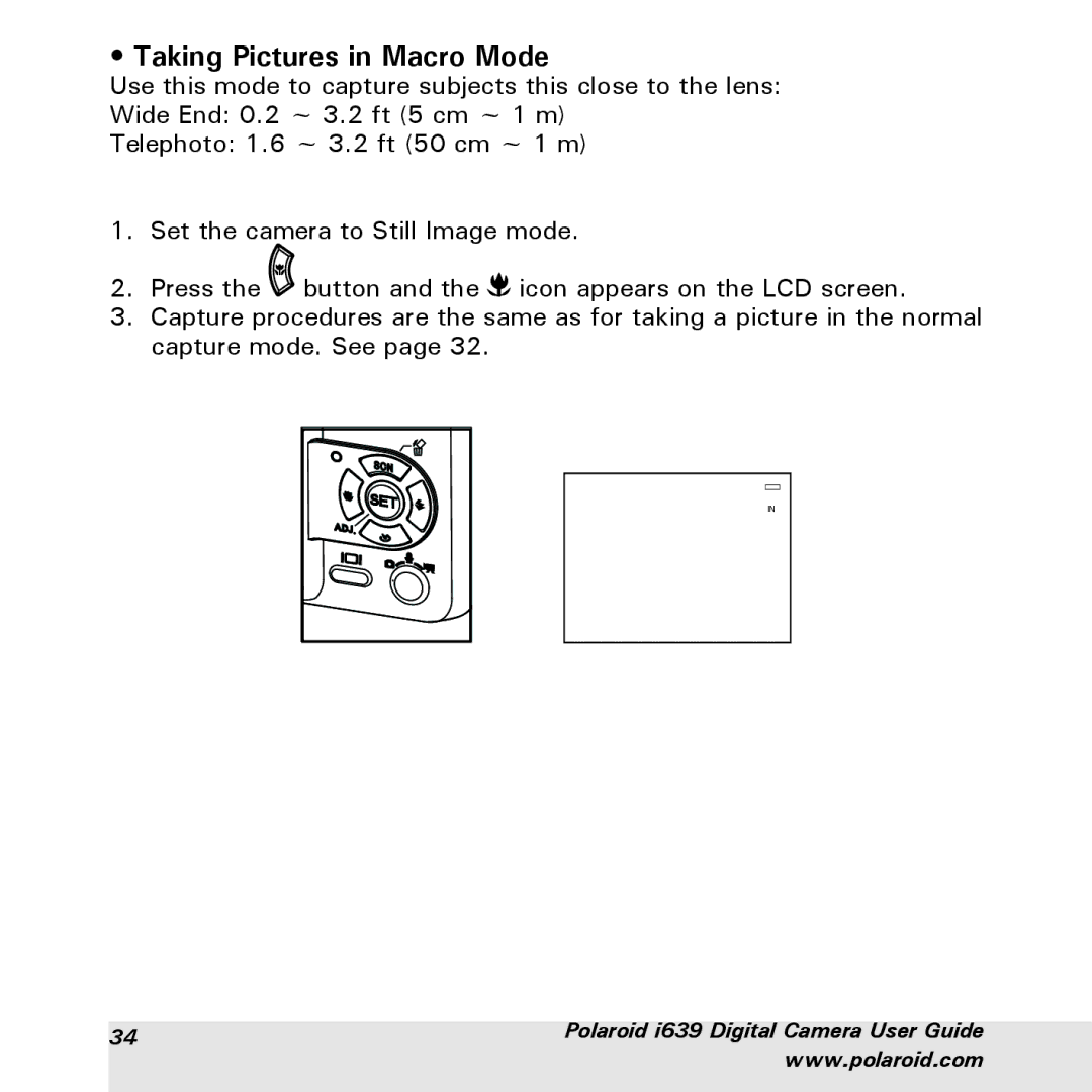 Polaroid i639 manual Taking Pictures in Macro Mode 