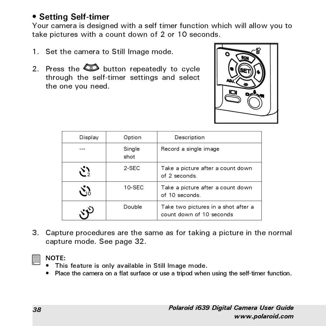 Polaroid i639 manual Setting Self-timer 