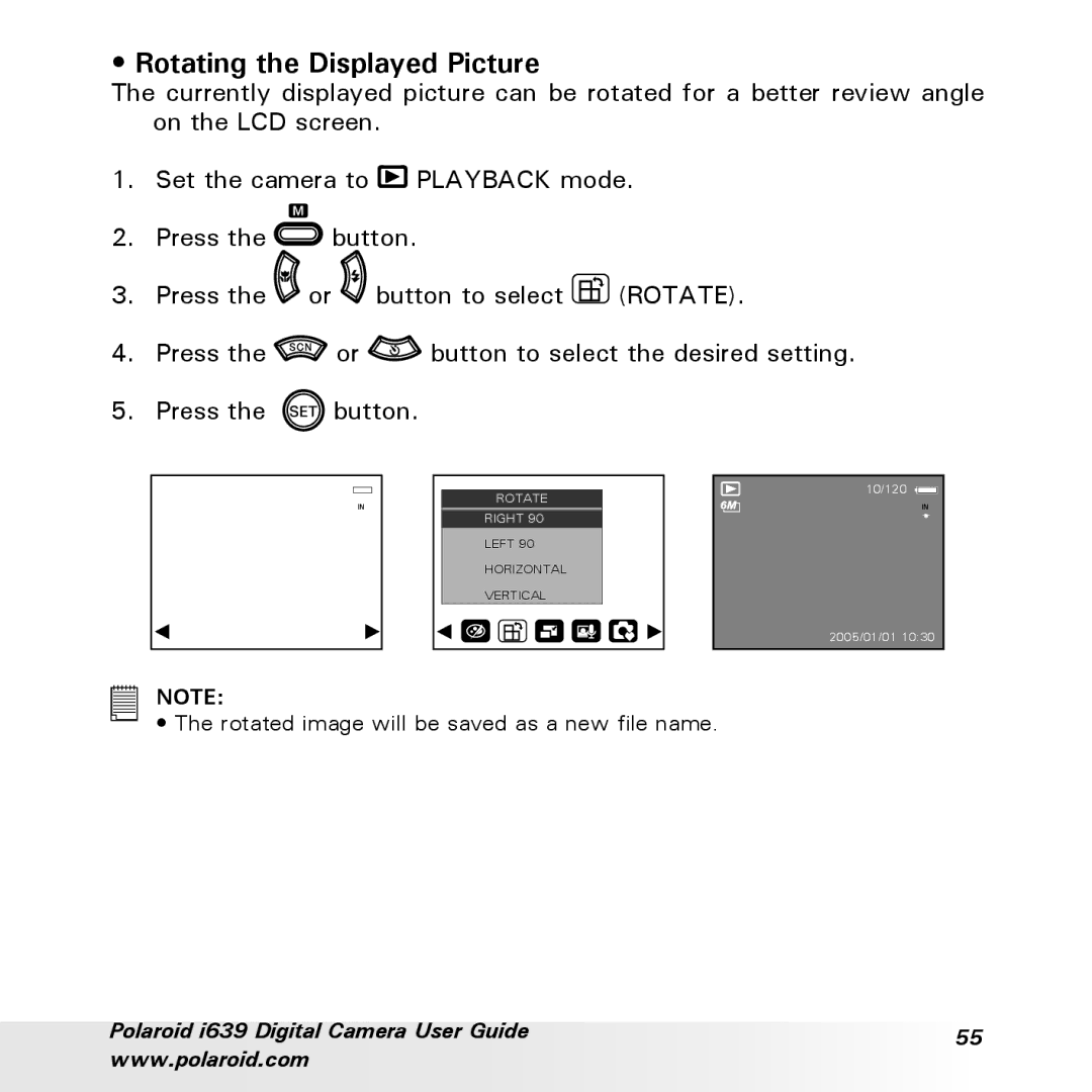 Polaroid i639 manual Rotating the Displayed Picture 