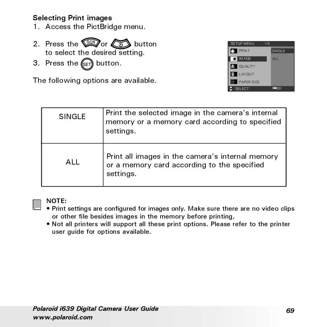 Polaroid i639 manual Selecting Print images, Single 