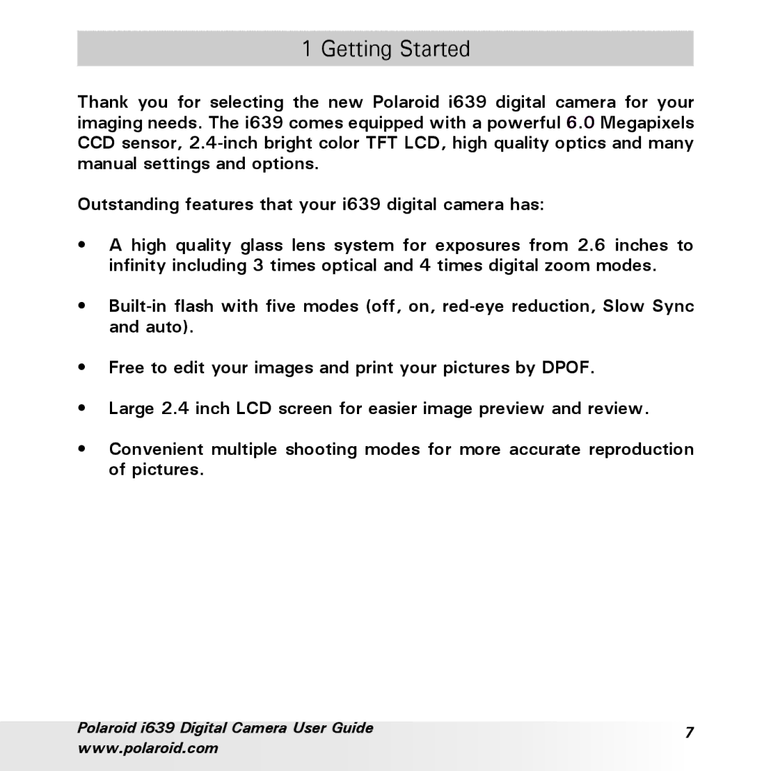 Polaroid i639 manual Getting Started 