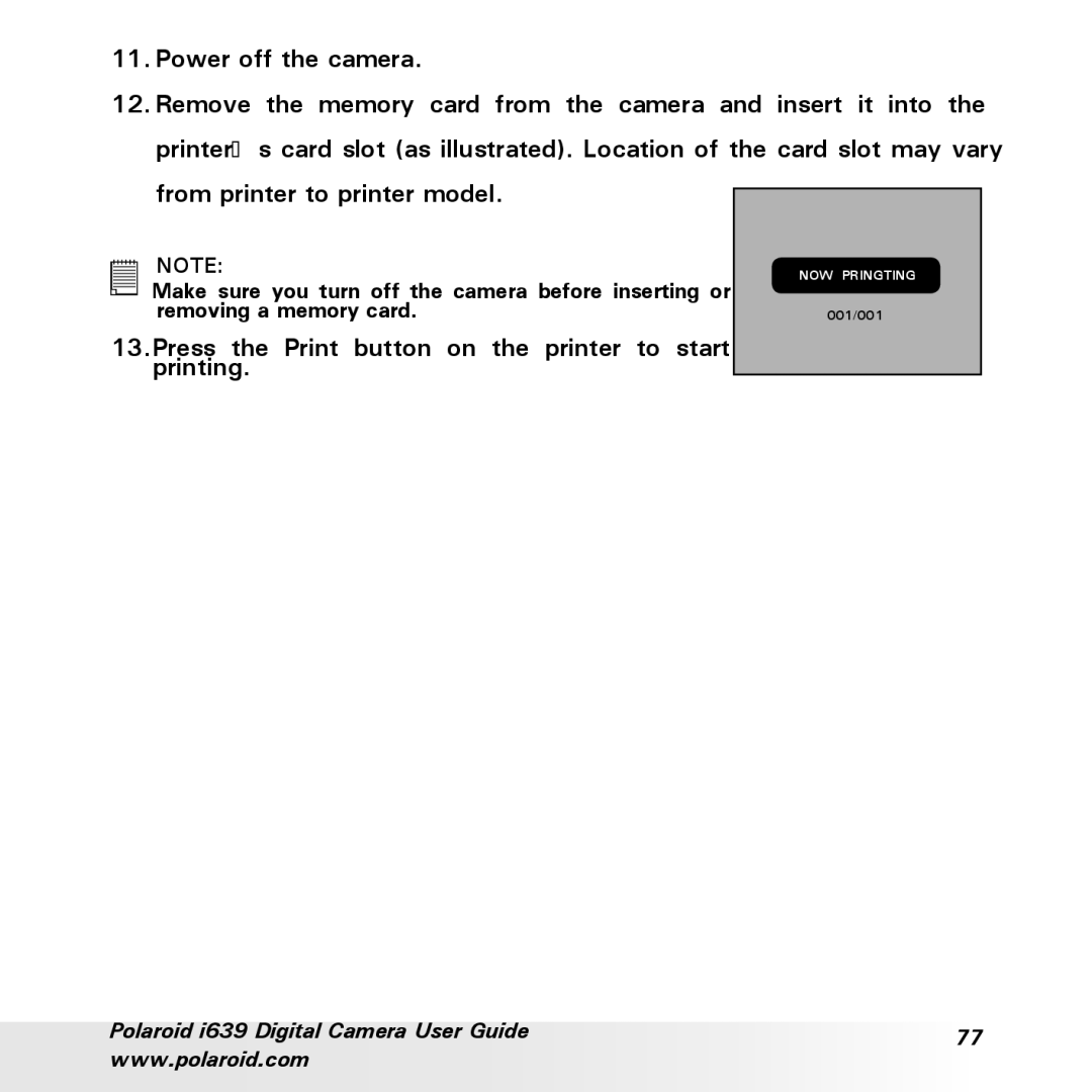 Polaroid i639 manual Press the Print button on the printer to start printing 