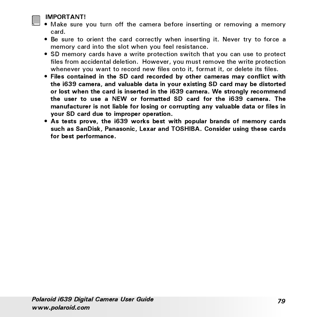 Polaroid manual Polaroid i639 Digital Camera User Guide 