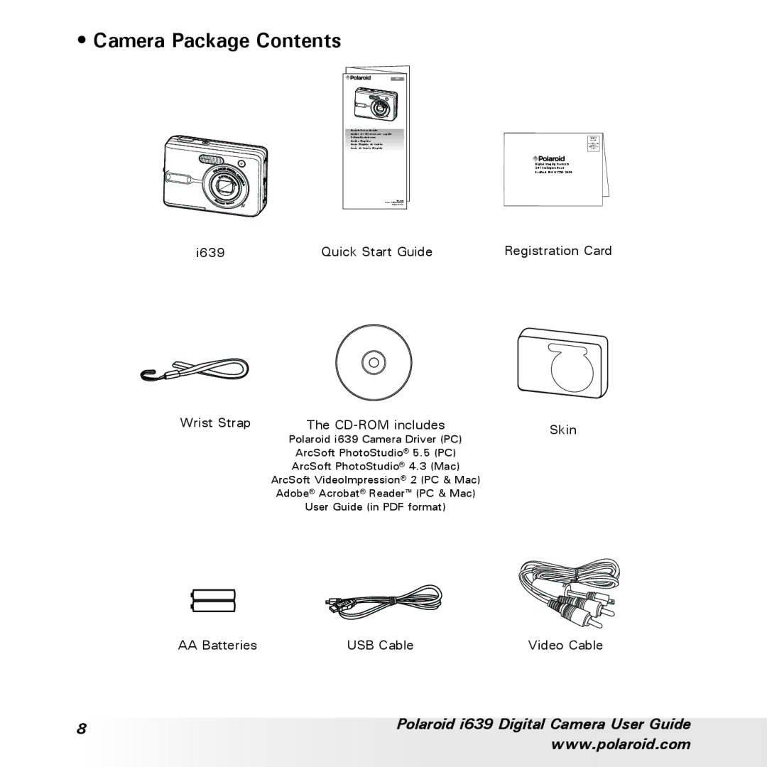 Polaroid i639 manual Camera Package Contents 