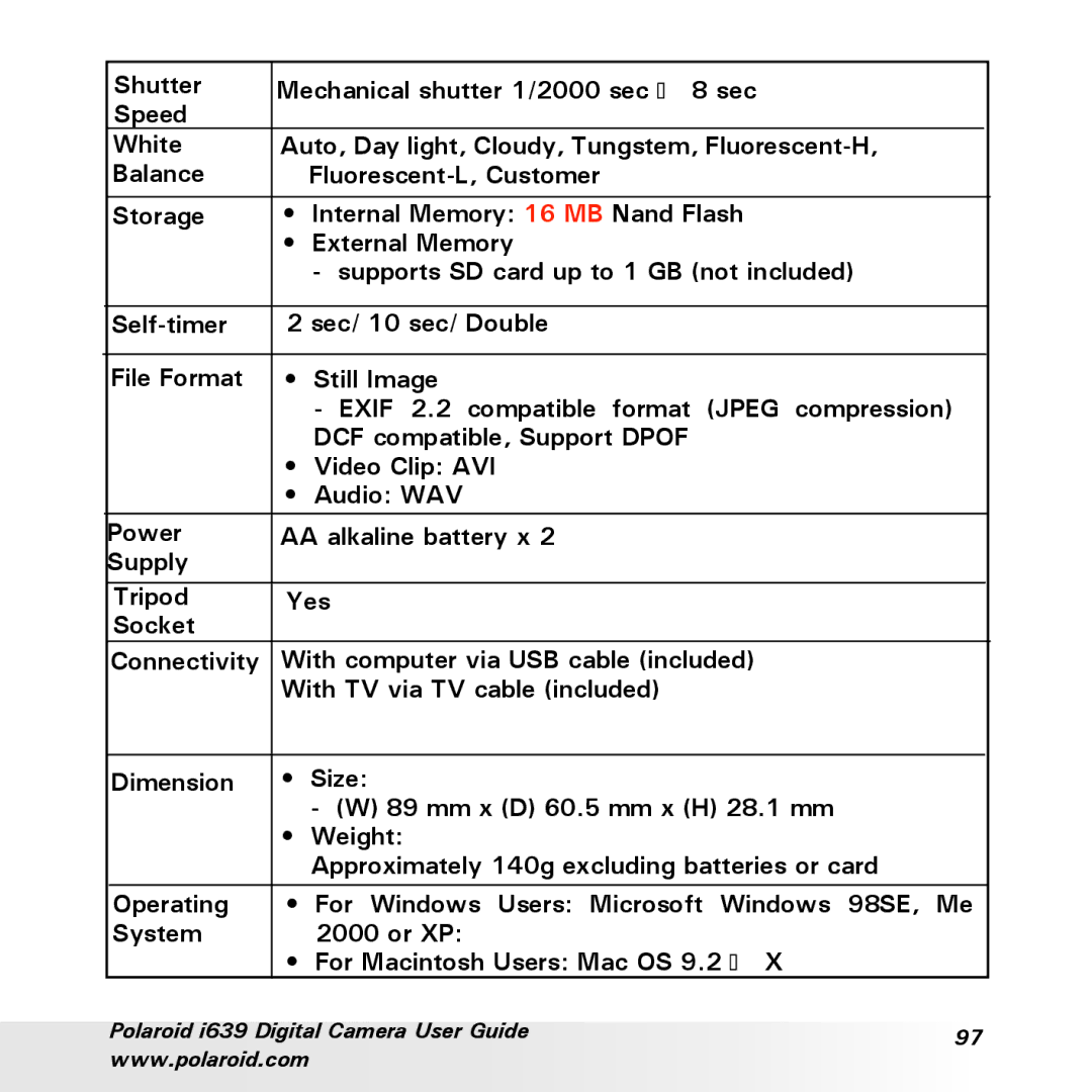 Polaroid manual Polaroid i639 Digital Camera User Guide 