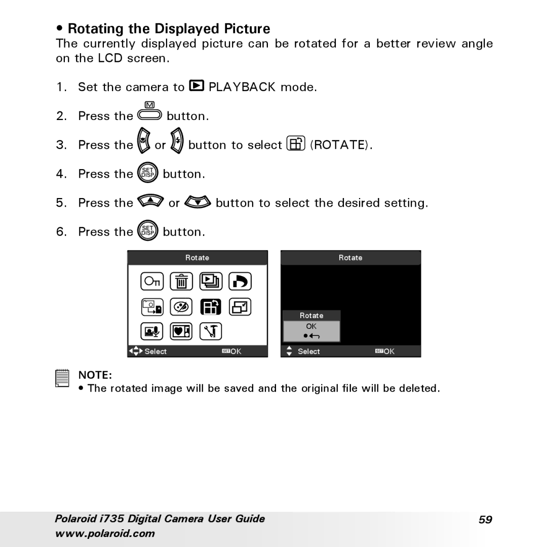 Polaroid i735 manual Rotating the Displayed Picture 