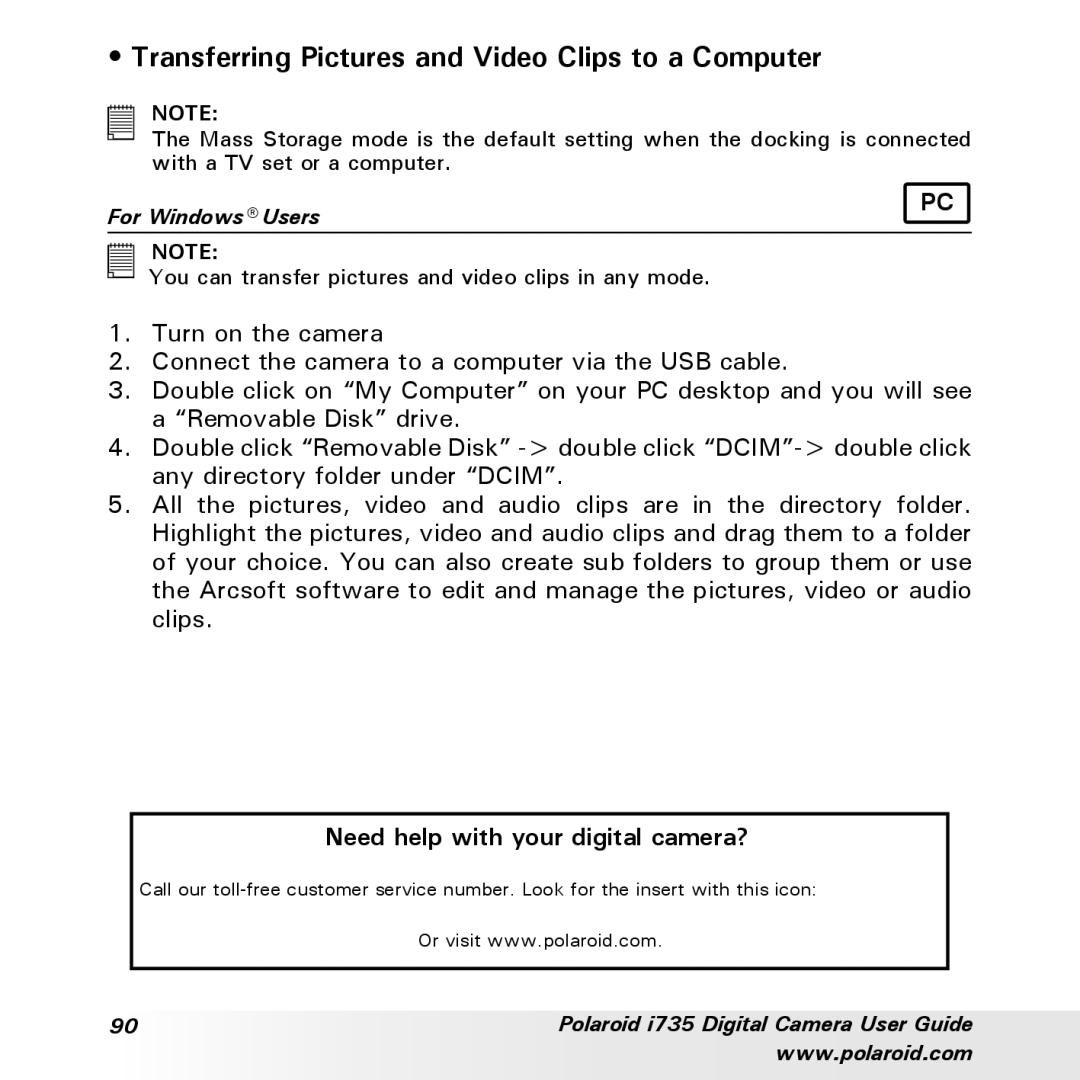 Polaroid i735 manual Transferring Pictures and Video Clips to a Computer, Need help with your digital camera? 