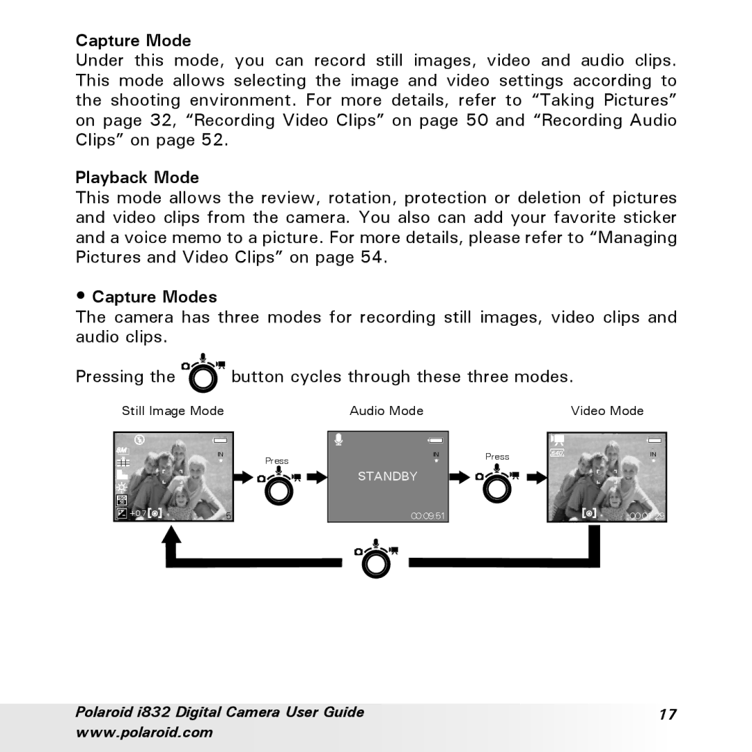 Polaroid i832 manual Capture Modes 