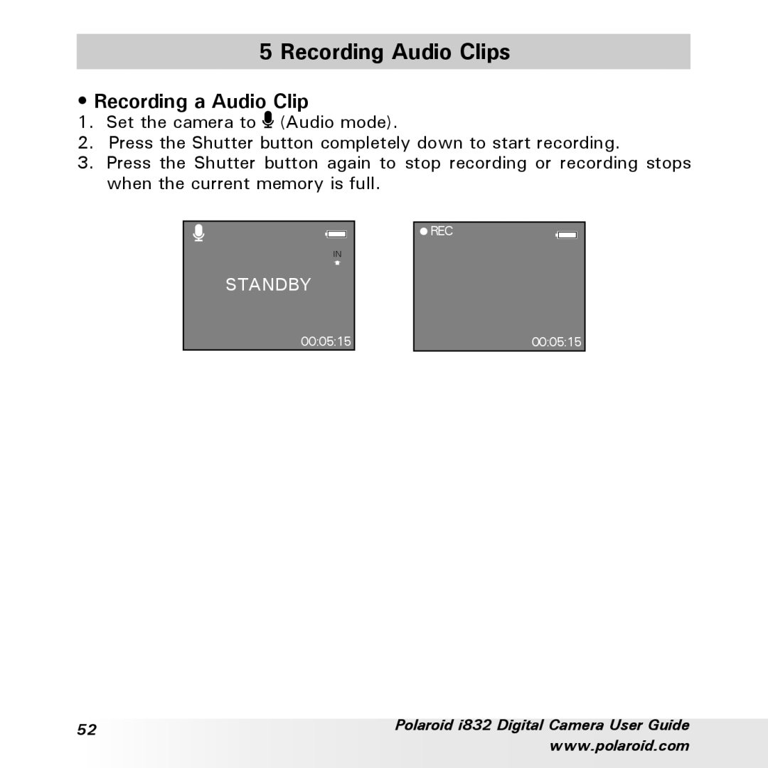 Polaroid i832 manual Recording Audio Clips, Recording a Audio Clip 