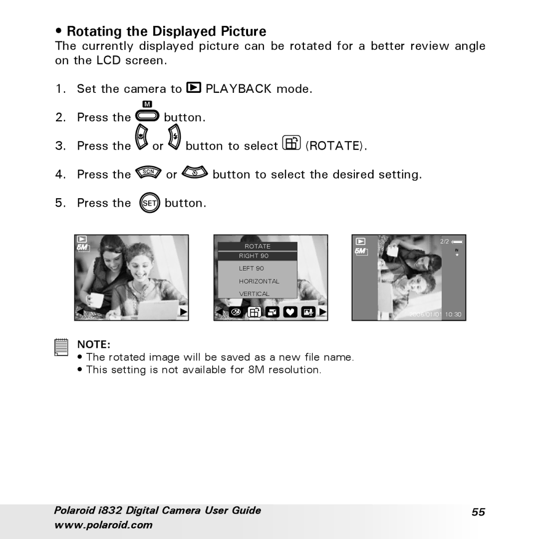 Polaroid i832 manual Rotating the Displayed Picture 