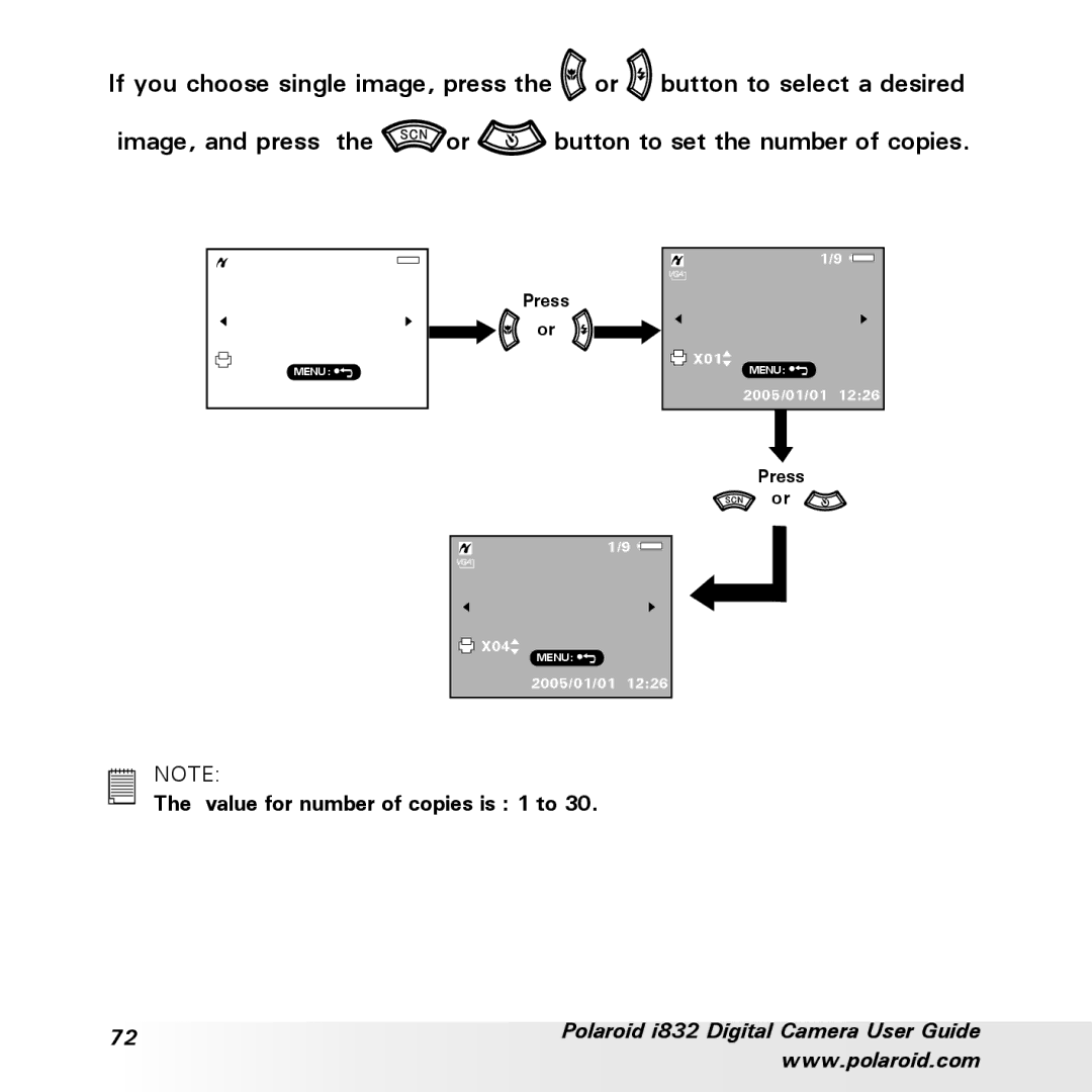 Polaroid i832 manual Value for number of copies is 1 to 