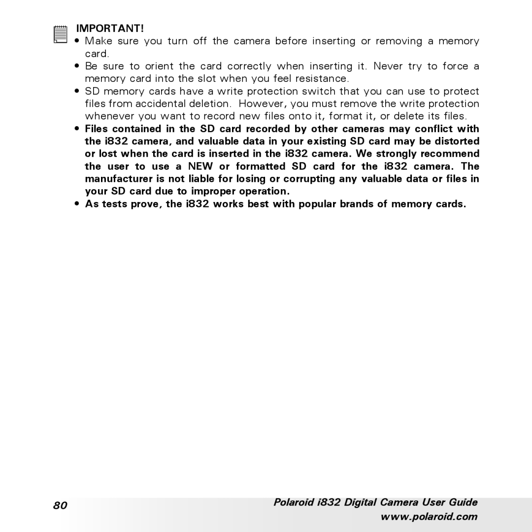 Polaroid manual Polaroid i832 Digital Camera User Guide 