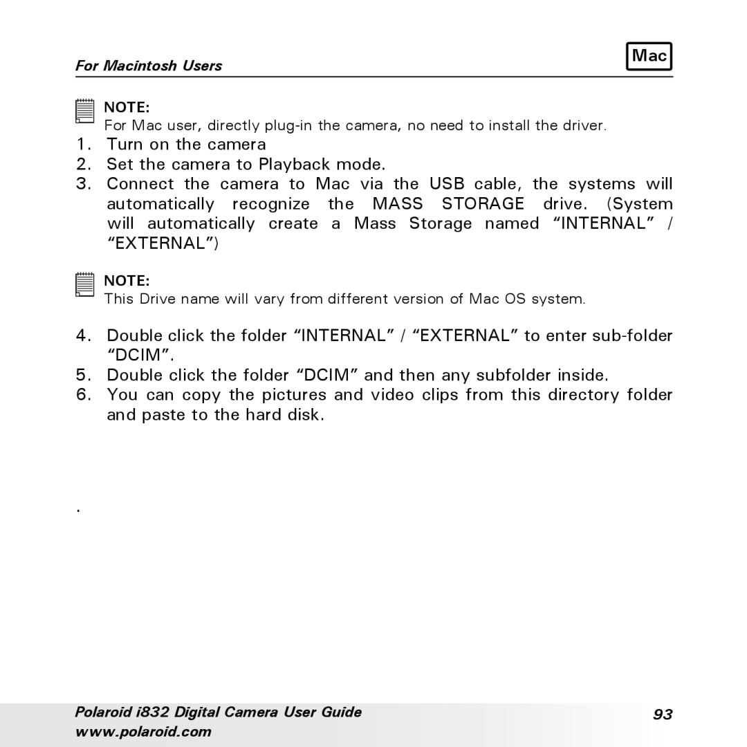 Polaroid i832 manual Mac 