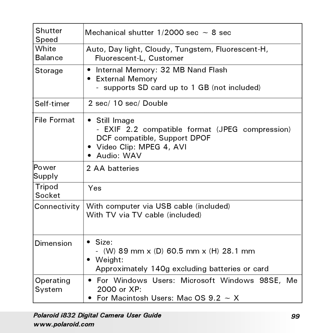 Polaroid manual Polaroid i832 Digital Camera User Guide 