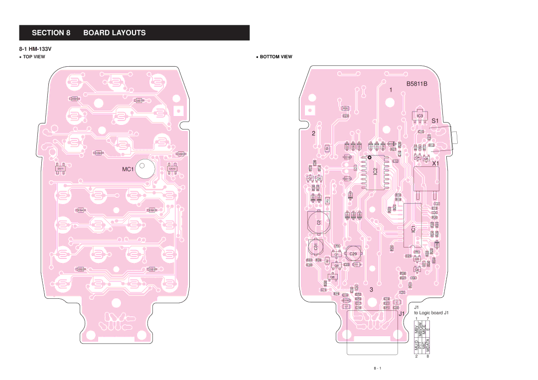 Polaroid IC-V8000 service manual Section Board Layouts, TOP View Bottom View 