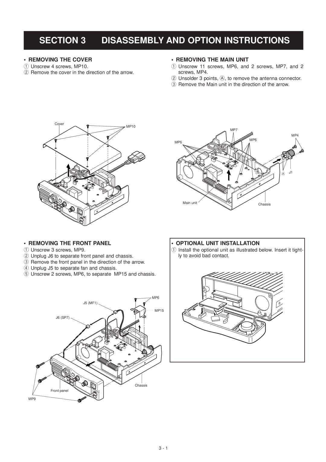 Polaroid IC-V8000 Disassembly and Option Instructions, Removing the Cover Removing the Main Unit, Removing the Front Panel 