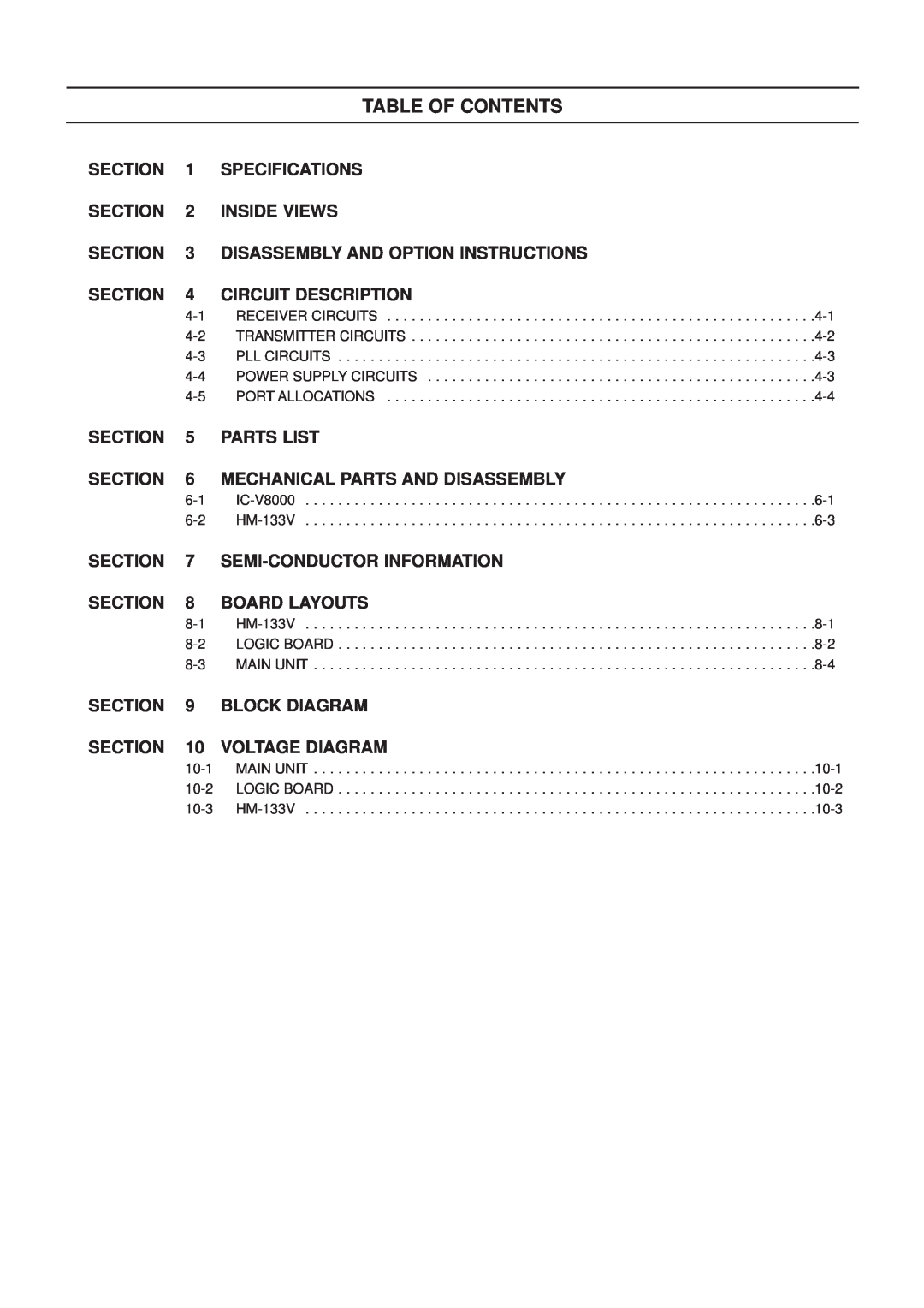 Polaroid IC-V8000 service manual Table Of Contents 