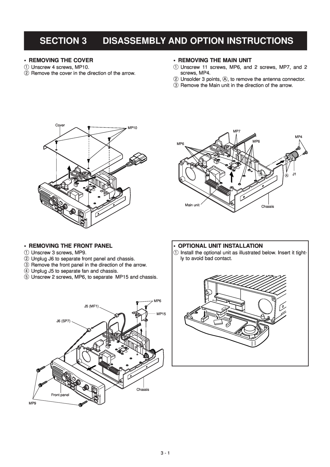 Polaroid IC-V8000 service manual Disassembly And Option Instructions, Removing The Cover, Removing The Main Unit 