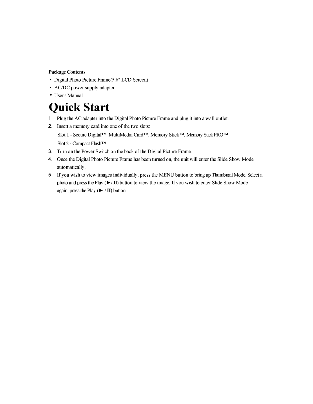 Polaroid IDF-0560 operation manual Quick Start, Package Contents 