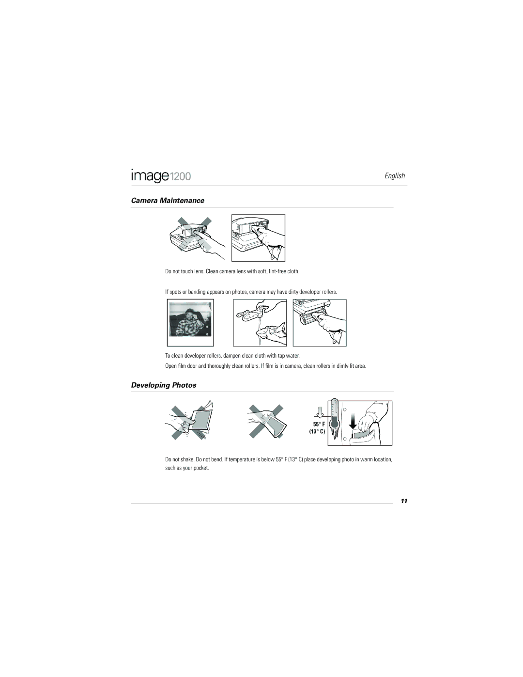 Polaroid Image1200 manual Camera Maintenance, Developing Photos 