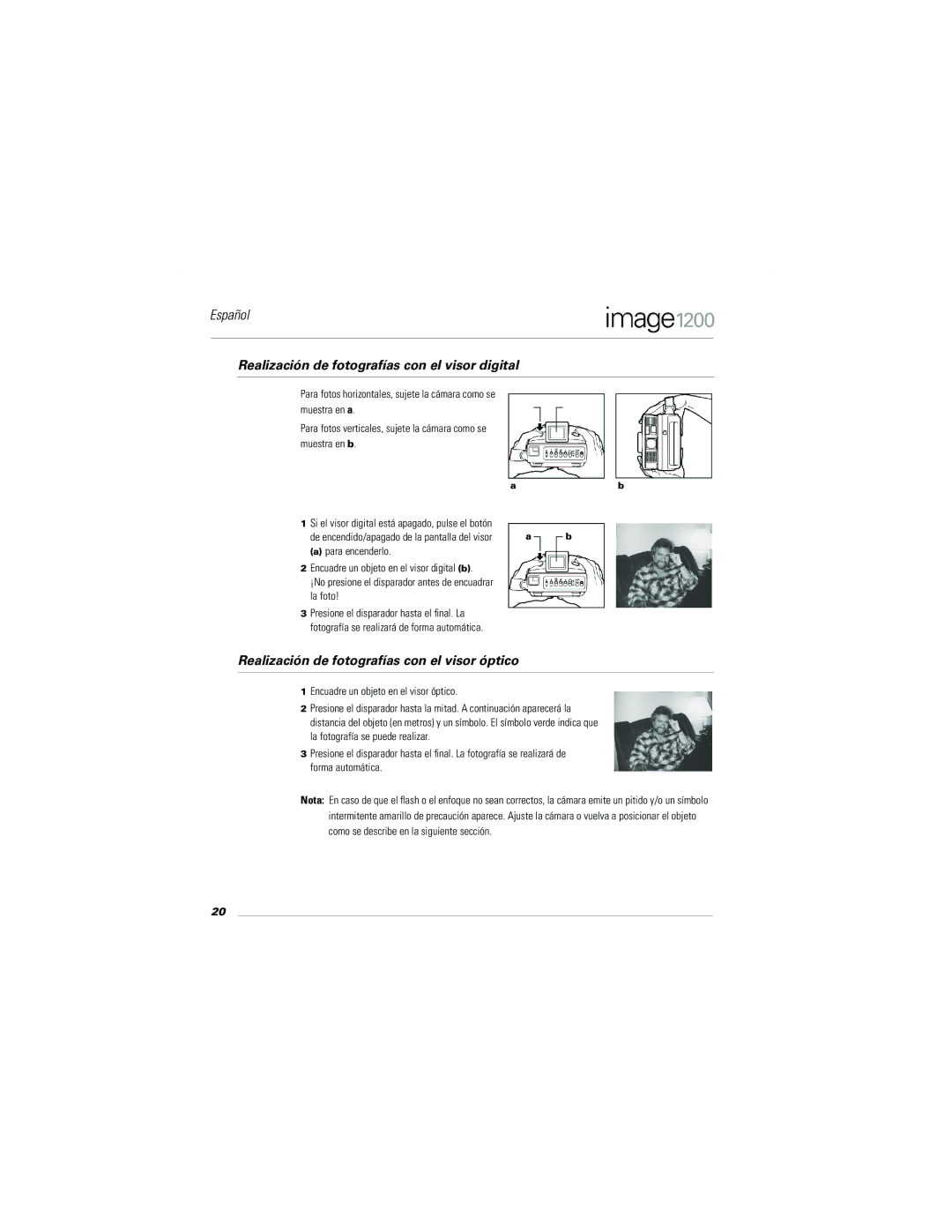 Polaroid Image1200 manual Realización de fotografías con el visor digital, Realización de fotografías con el visor óptico 