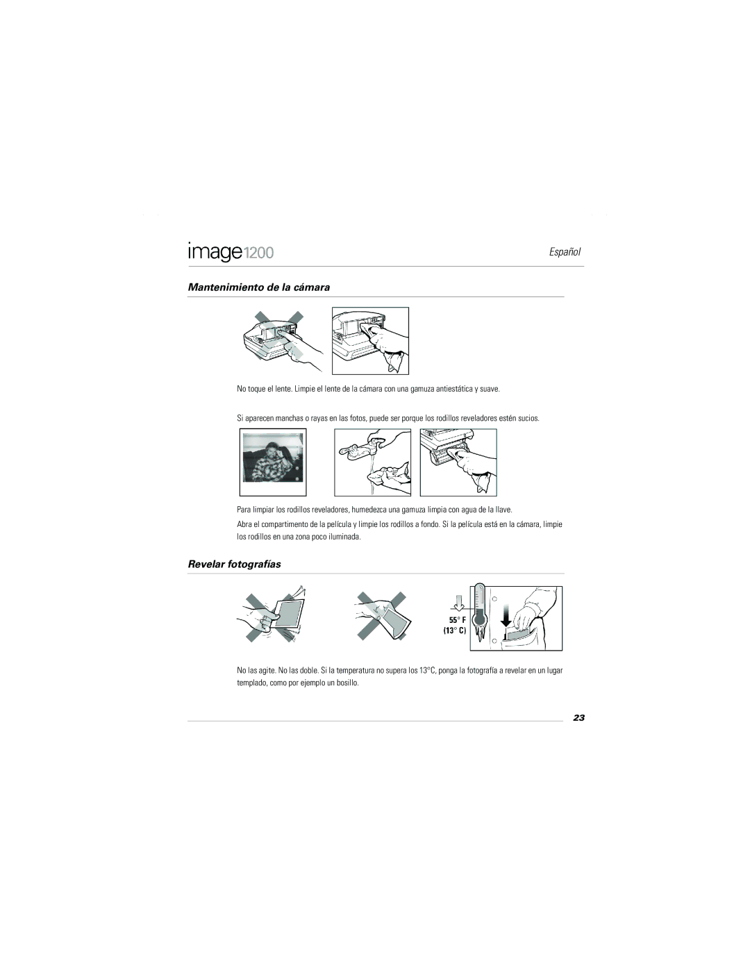 Polaroid Image1200 manual Mantenimiento de la cámara, Revelar fotografías 