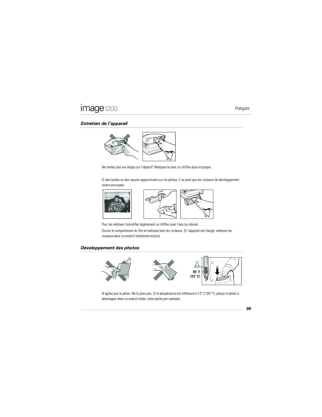 Polaroid Image1200 manual Entretien de l’appareil, Développement des photos 