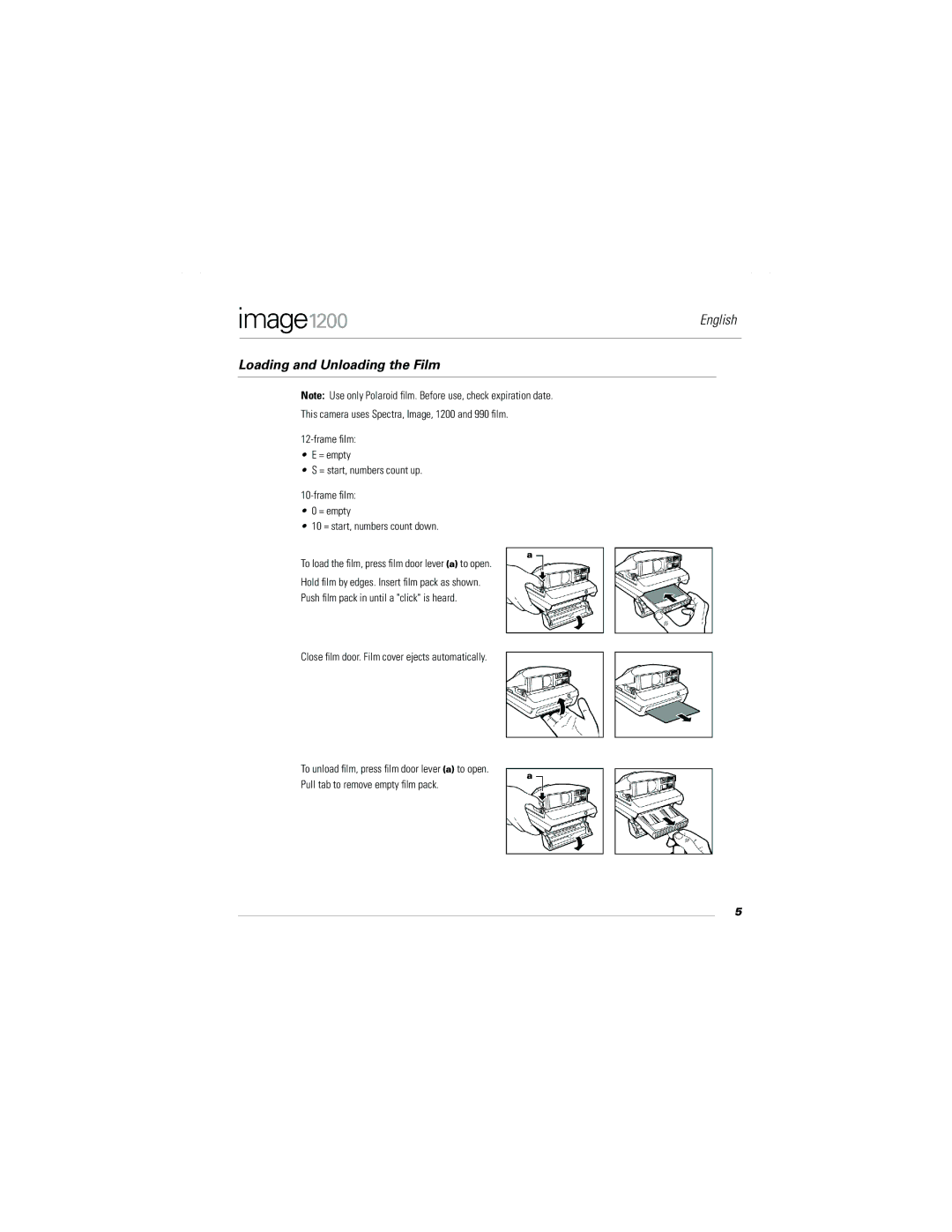 Polaroid Image1200 manual Loading and Unloading the Film 
