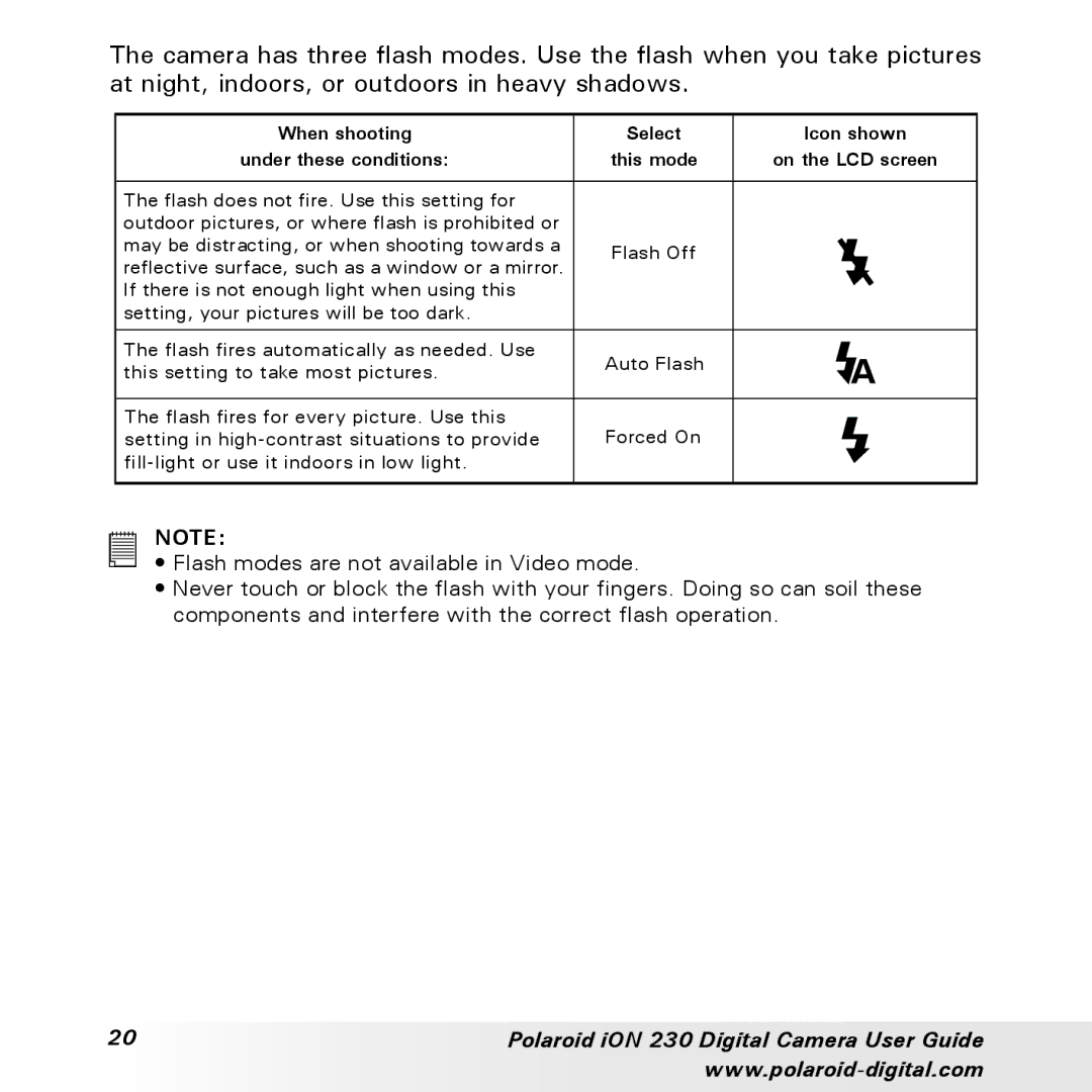 Polaroid manual Polaroid iON 230 Digital Camera User Guide 