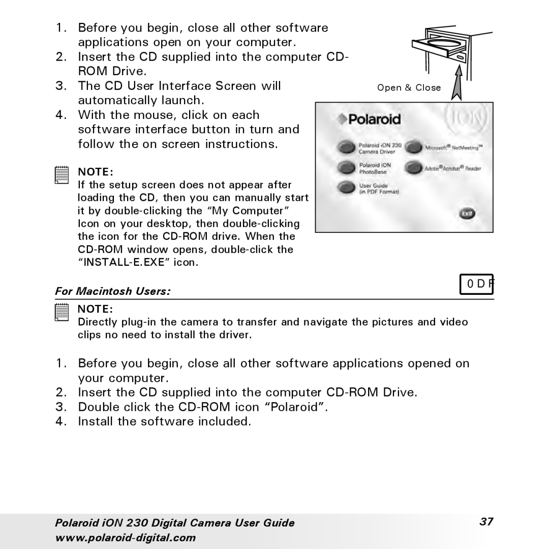 Polaroid iON 230 manual Mac 