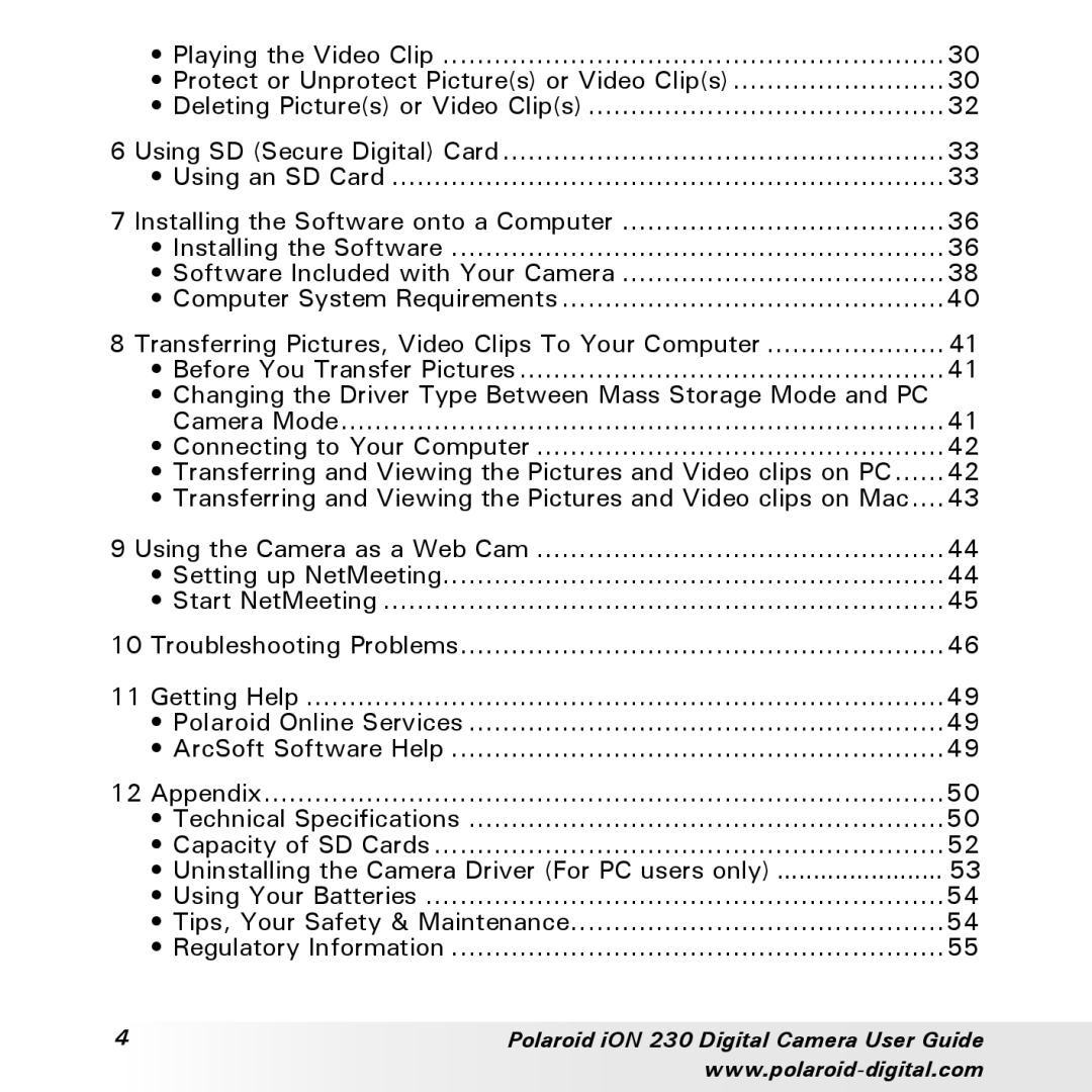 Polaroid manual Polaroid iON 230 Digital Camera User Guide 