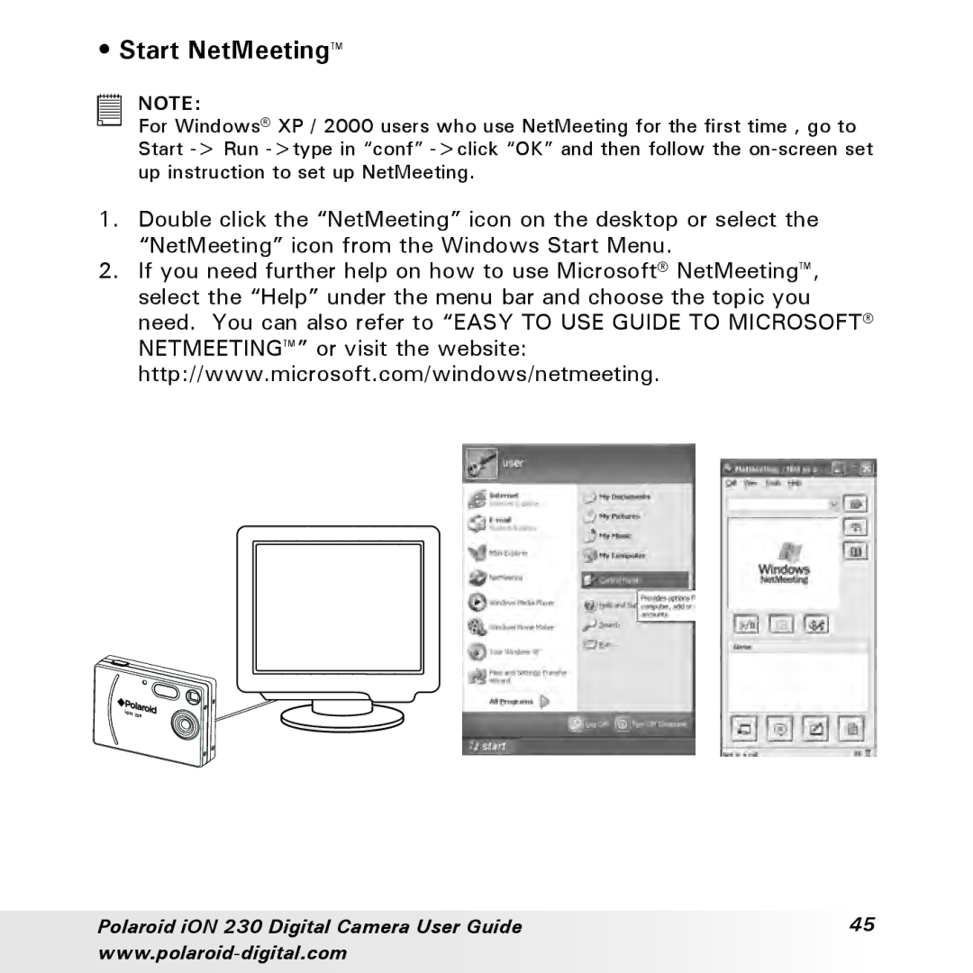 Polaroid iON 230 manual Start NetMeeting 