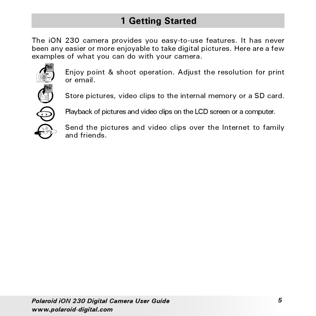 Polaroid iON 230 manual Getting Started 