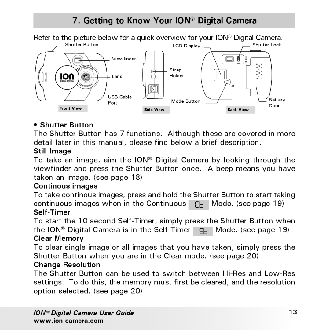 Polaroid user manual Getting to Know Your ION Digital Camera 