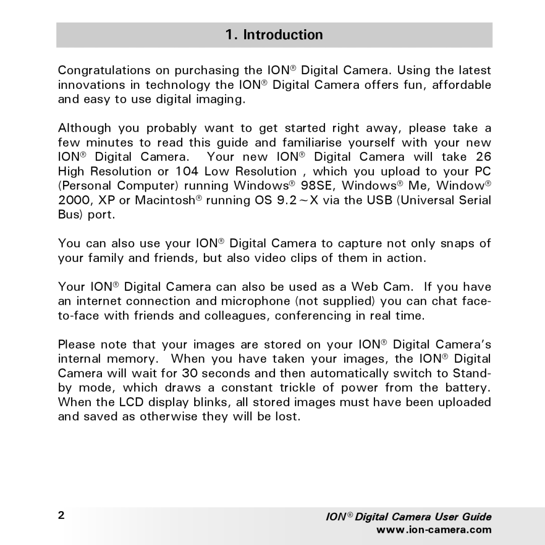 Polaroid ION user manual Introduction 