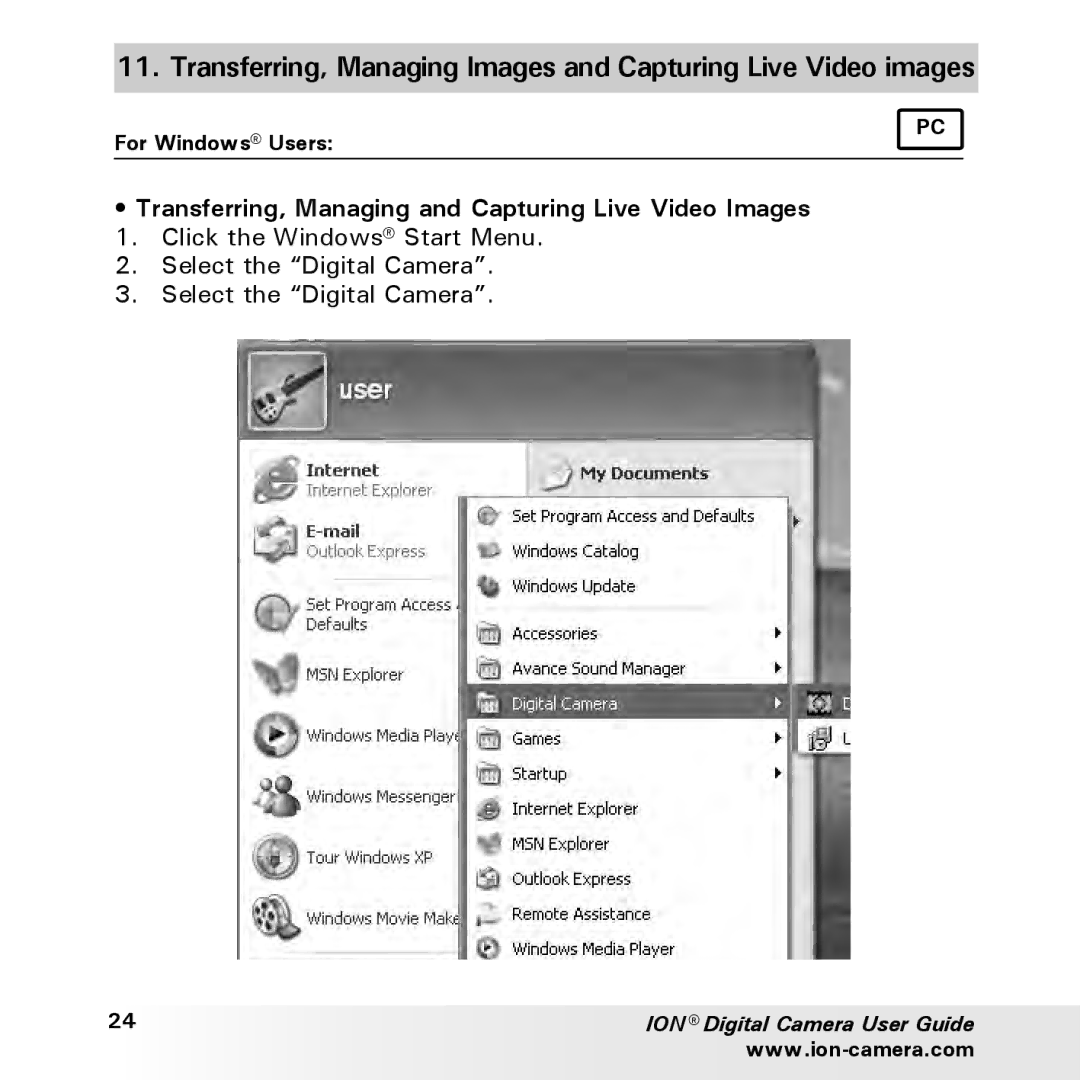 Polaroid ION user manual Transferring, Managing and Capturing Live Video Images 