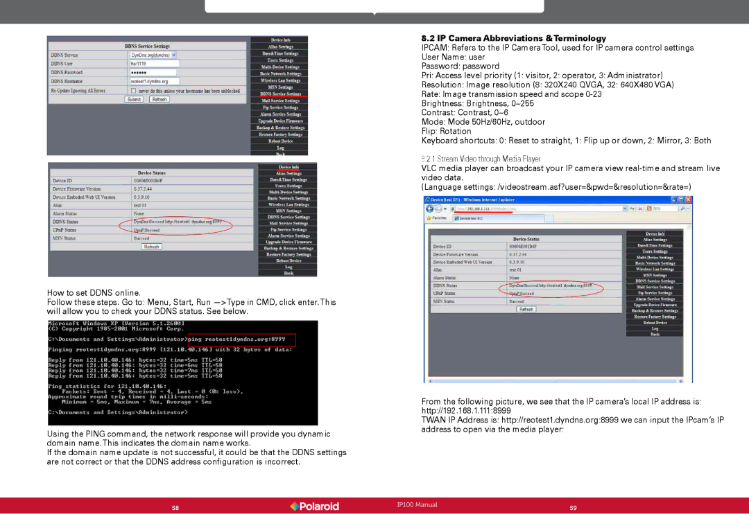 Polaroid IP100 user manual IP Camera Abbreviations &Terminology 