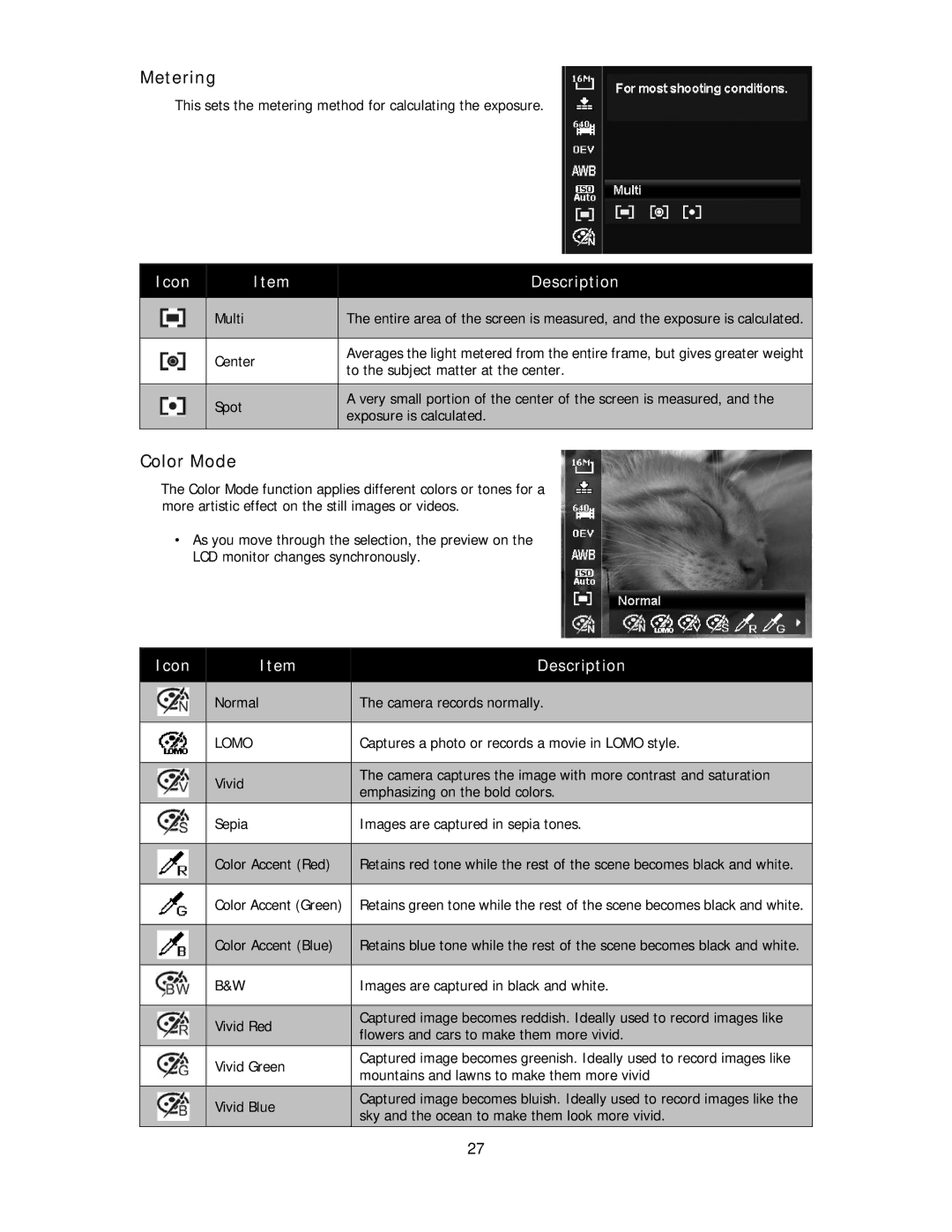 Polaroid IS2132-BLACK manual Metering, Color Mode 